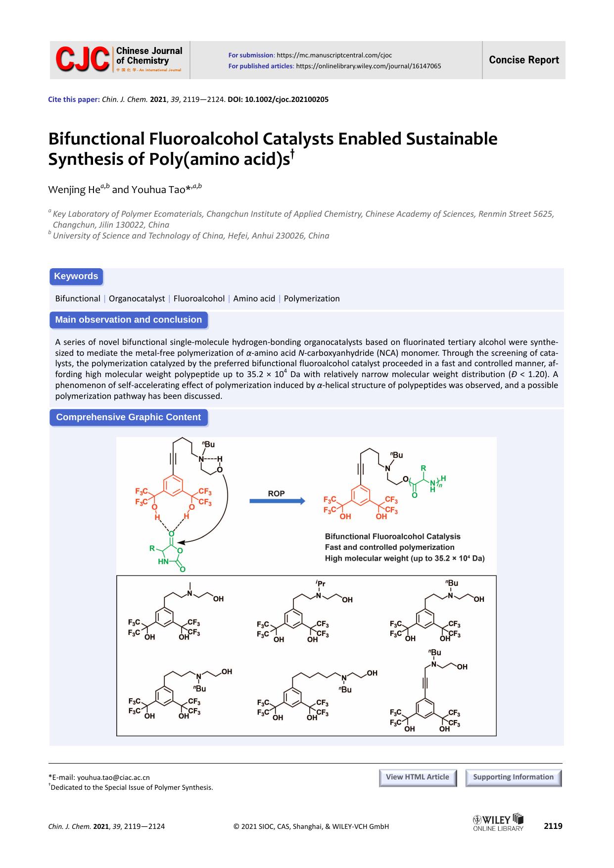 Bifunctional Fluoroalcohol Catalysts Enabled Sustainable Syn-thesis of Poly(amino acid)s by unknown