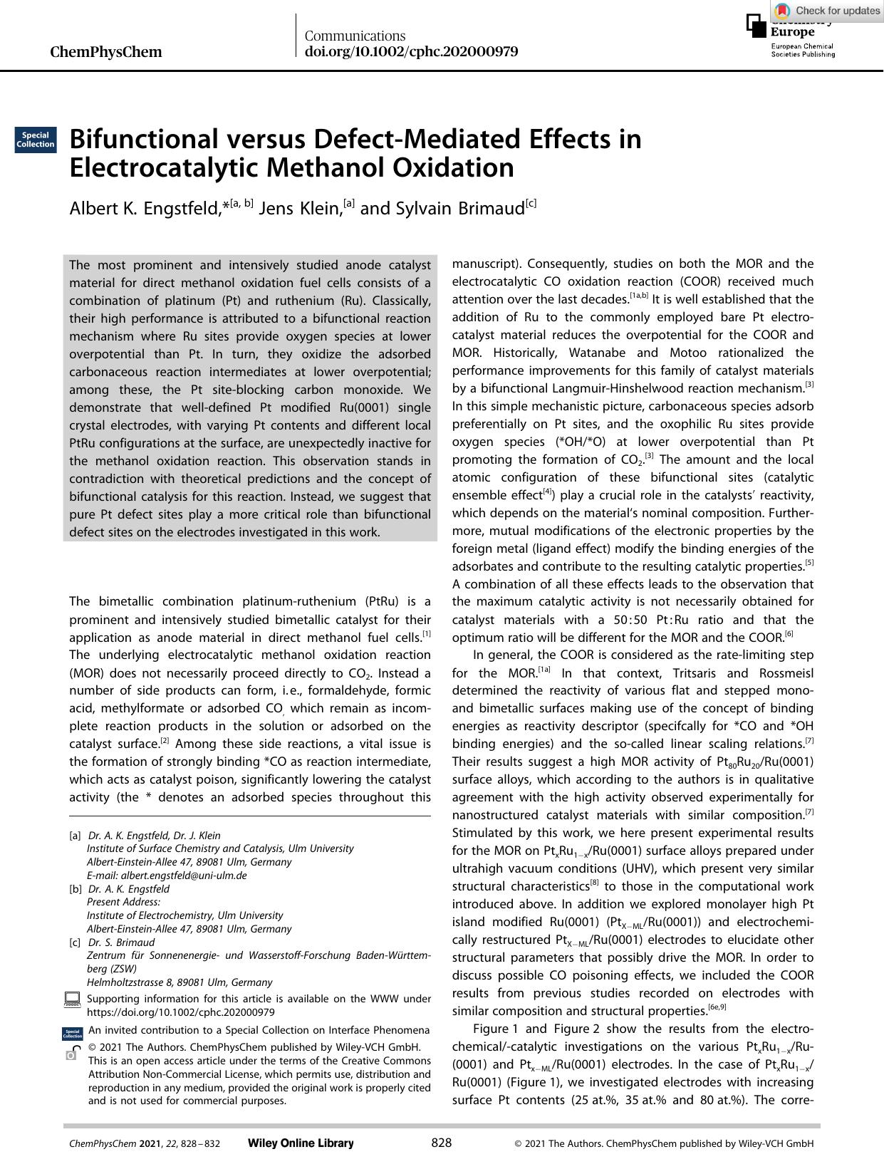 Bifunctional versus DefectâMediated Effects in Electrocatalytic Methanol Oxidation by Unknown