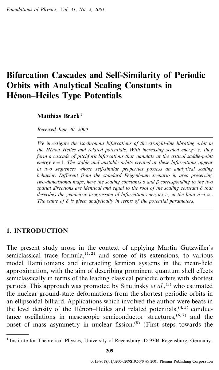 Bifurcation Cascades and Self-Similarity of Periodic Orbits with Analytical Scaling Constants in Hénon–Heiles Type Potentials by Unknown
