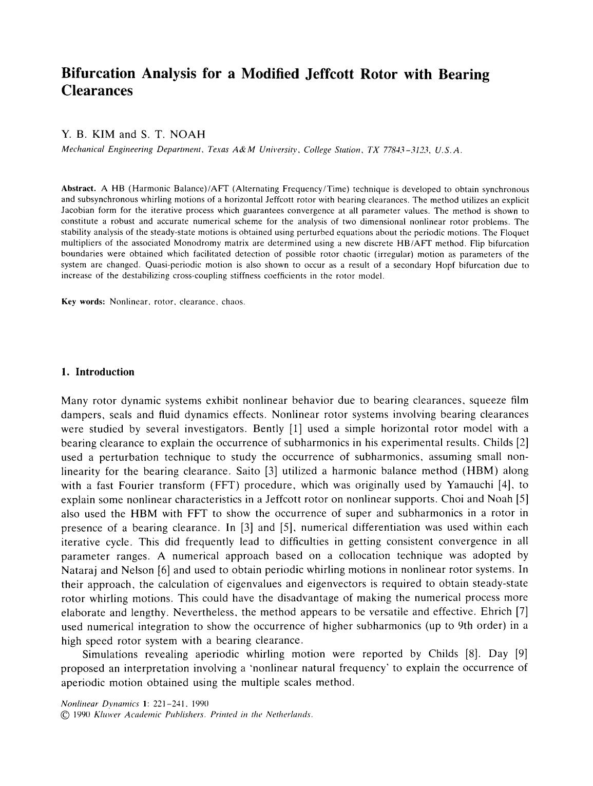 Bifurcation analysis for a modified Jeffcott rotor with bearing clearances by Unknown