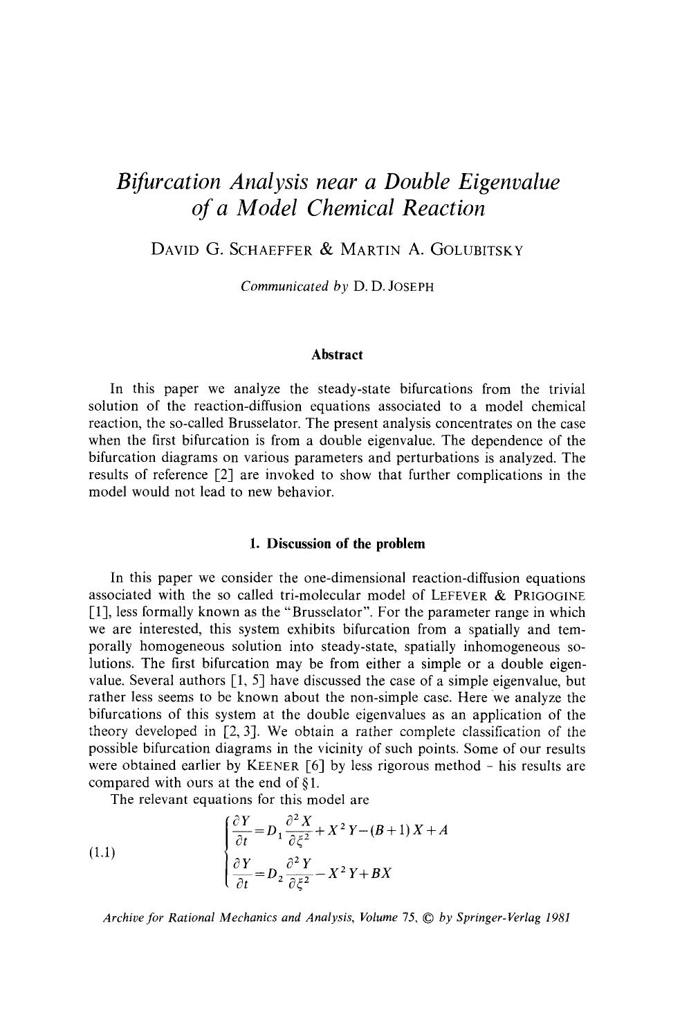 Bifurcation analysis near a double eigenvalue of a model chemical reaction by Unknown