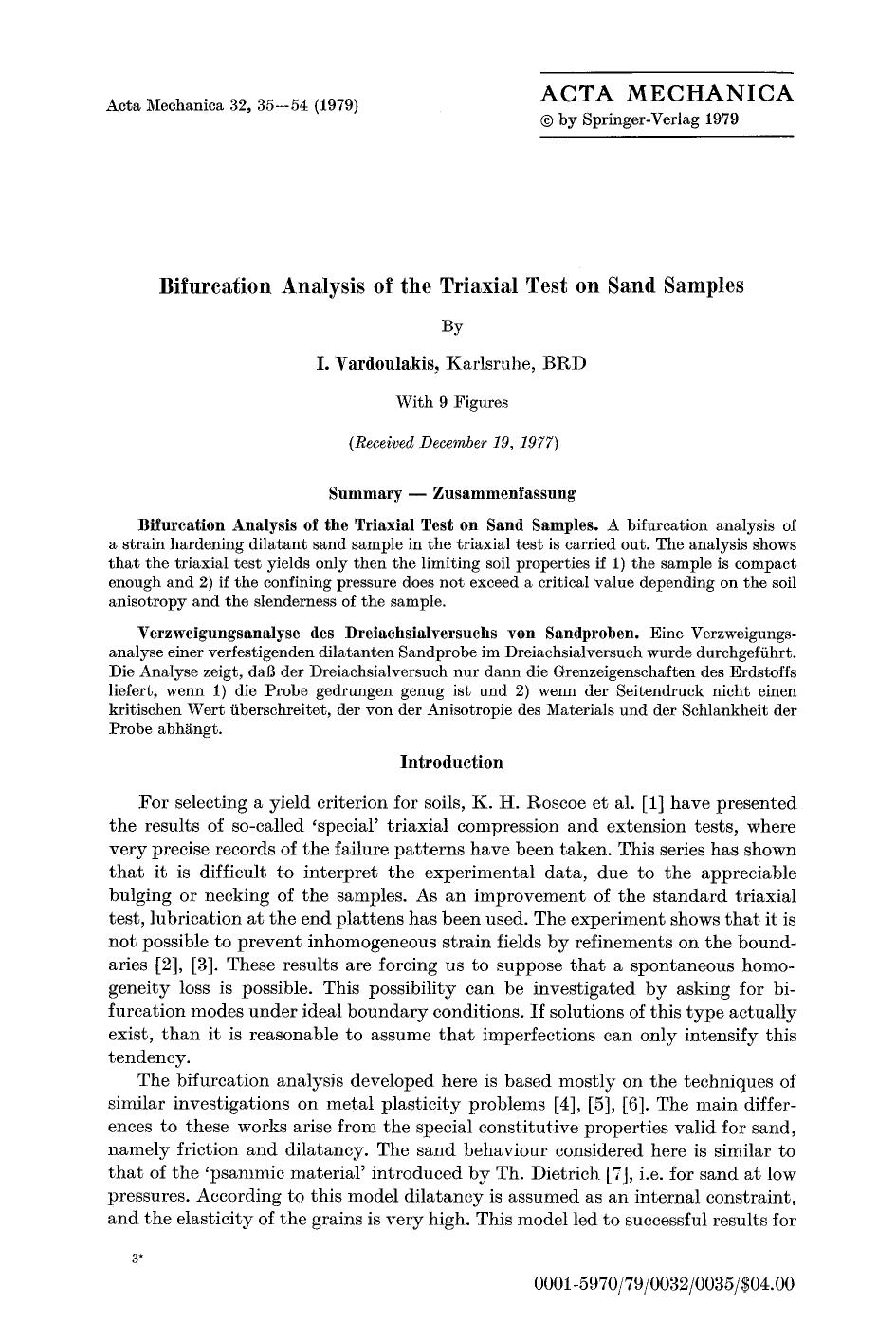 Bifurcation analysis of the triaxial test on sand samples by Unknown