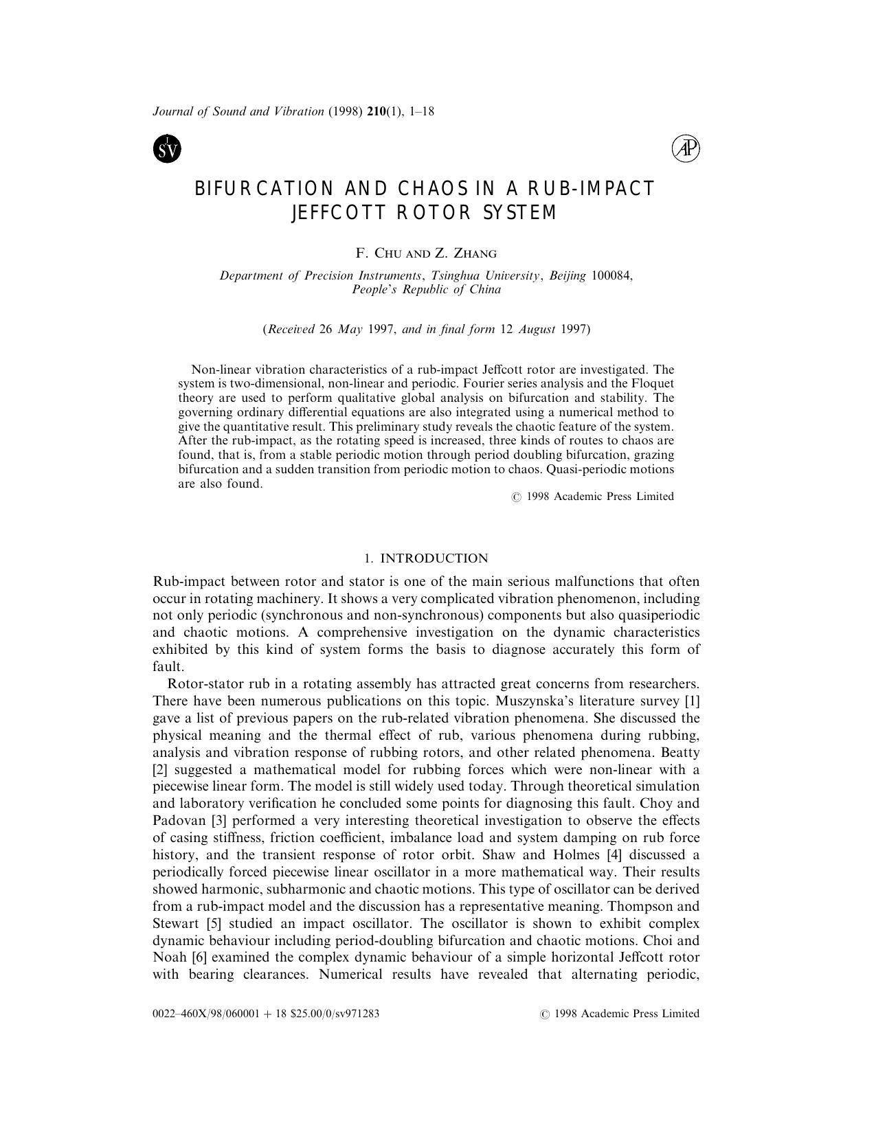 Bifurcation and Chaos in a Rub-Impact by Chu F. & Zhang Z