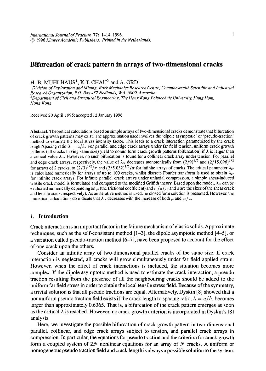Bifurcation of crack pattern in arrays of two-dimensional cracks by Unknown