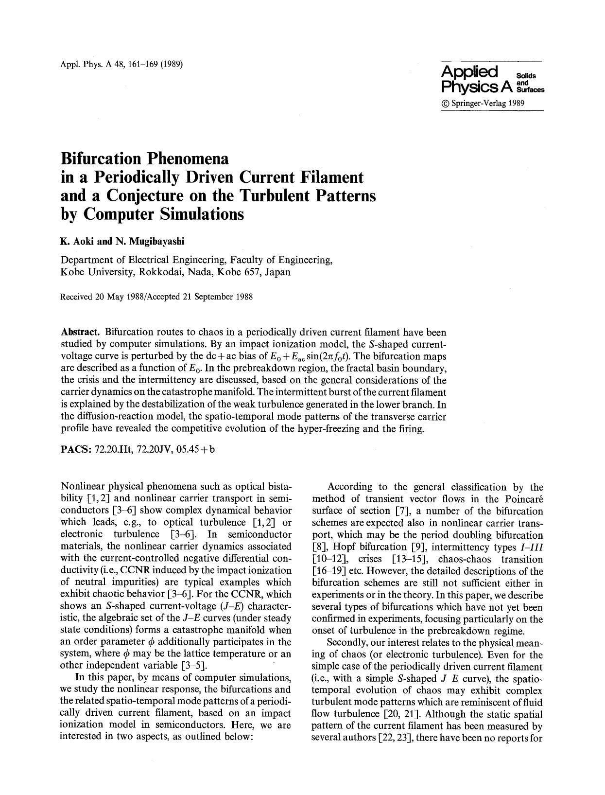Bifurcation phenomena in a periodically driven current filament and a conjecture on the turbulent patterns by computer simulations by Unknown