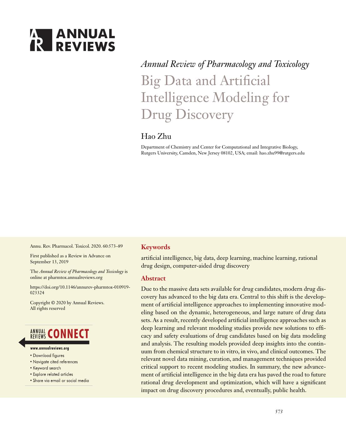 Big Data and Artificial Intelligence Modeling for Drug Discovery by Hao Zhu