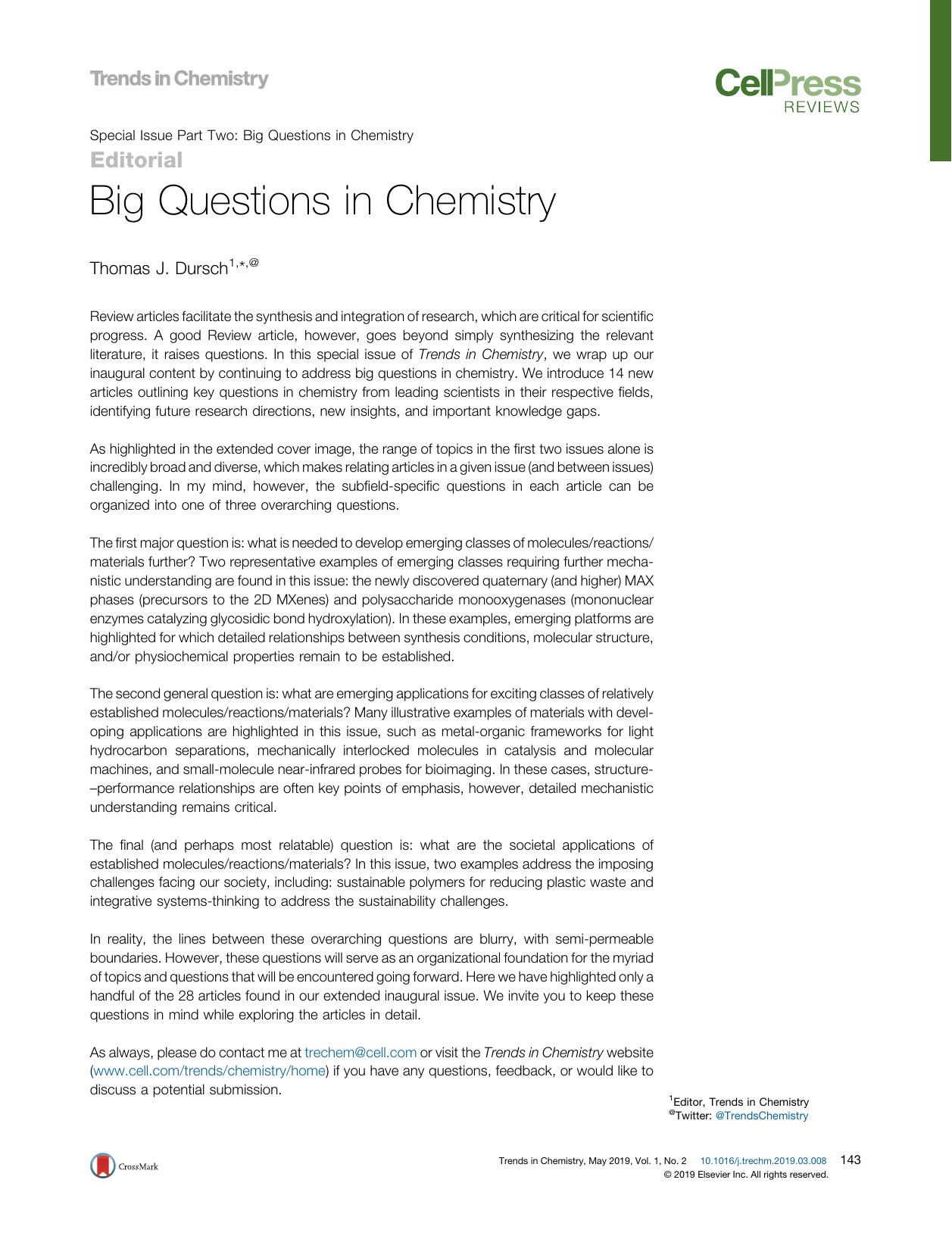 Big Questions in Chemistry by Thomas J. Dursch