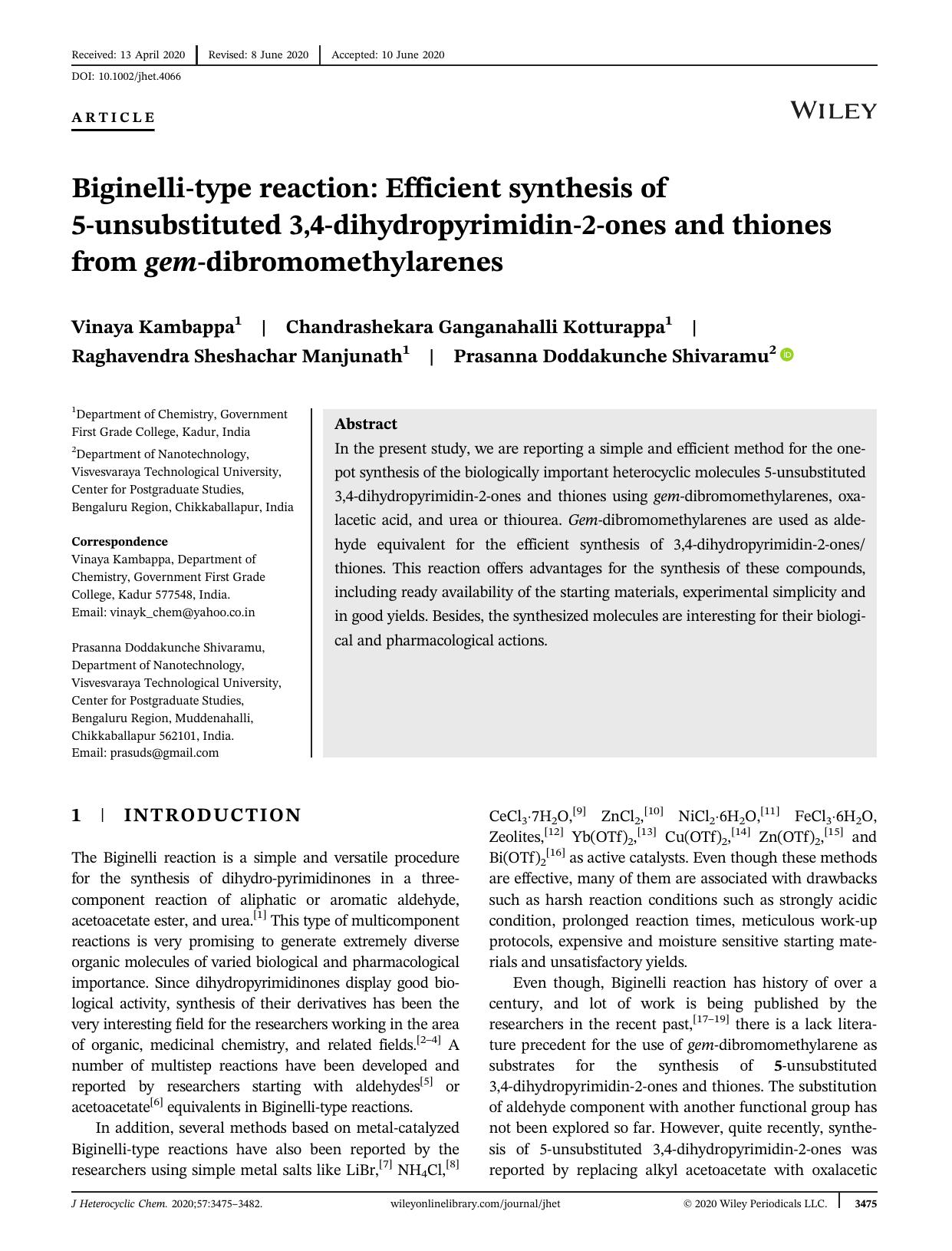 Biginelli-type reaction: Efficient synthesis of 5-unsubstituted 3,4-dihydropyrimidin-2-ones and thiones from gem-dibromomethylarenes by Unknown