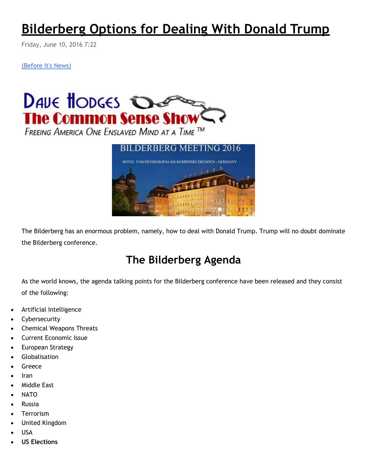Bilderberg Options for Dealing With Donald Trump by bc