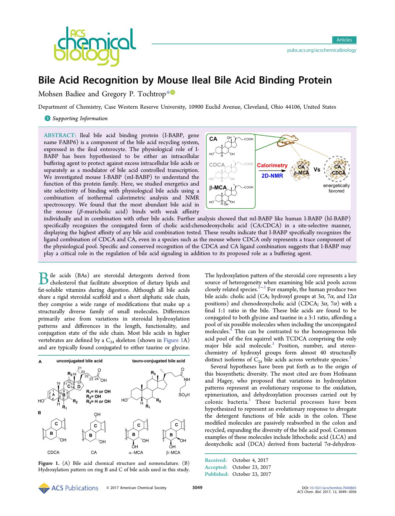 Bile Acid Recognition by Mouse Ileal Bile Acid Binding Protein by Mohsen Badiee and Gregory P. Tochtrop