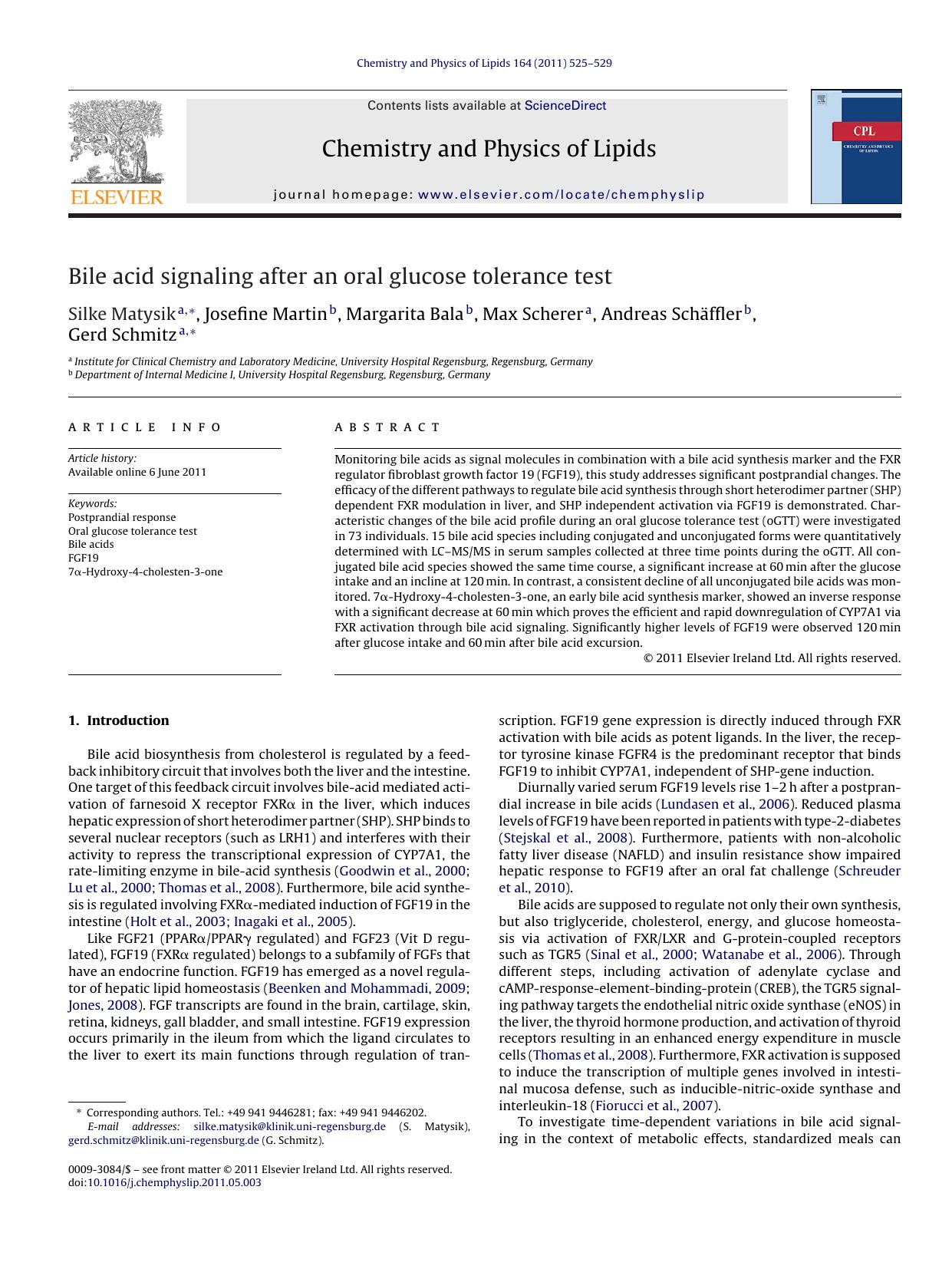 Bile acid signaling after an oral glucose tolerance test by Silke Matysik