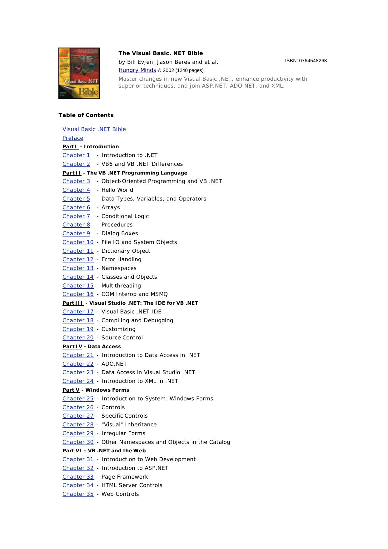 Bill Evjen Jason Beres Visual Basic .NET Bible by Unknown