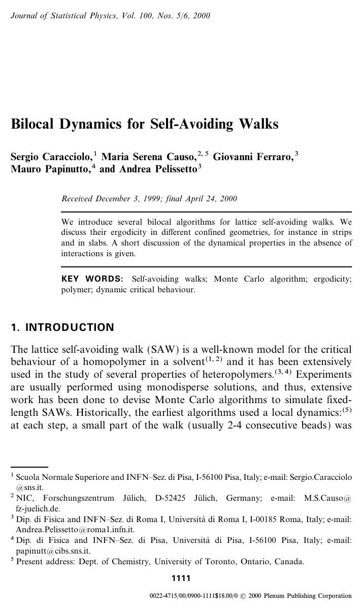 Bilocal Dynamics for Self-Avoiding Walks by Unknown