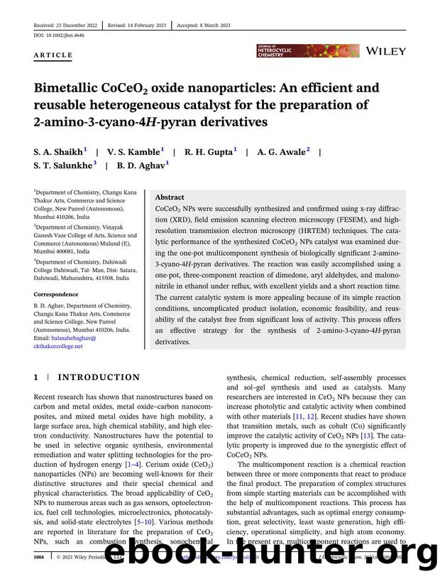 Bimetallic CoCeO2 oxide nanoparticles: An efficient and reusable heterogeneous catalyst for the preparation of 2âaminoâ3âcyanoâ4Hâpyran derivatives by Unknown