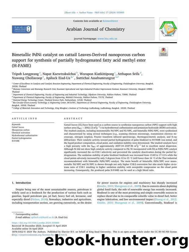 Bimetallic PdNi catalyst on cattail Leaves-Derived nanoporous carbon support for synthesis of partially hydrogenated fatty acid methyl ester (H-FAME) by unknow