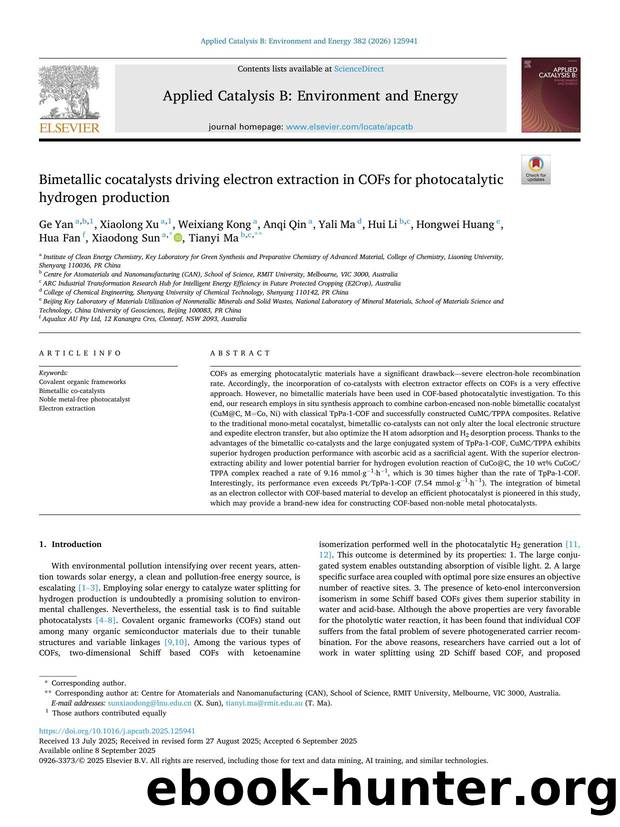 Bimetallic cocatalysts driving electron extraction in COFs for photocatalytic hydrogen production by unknow