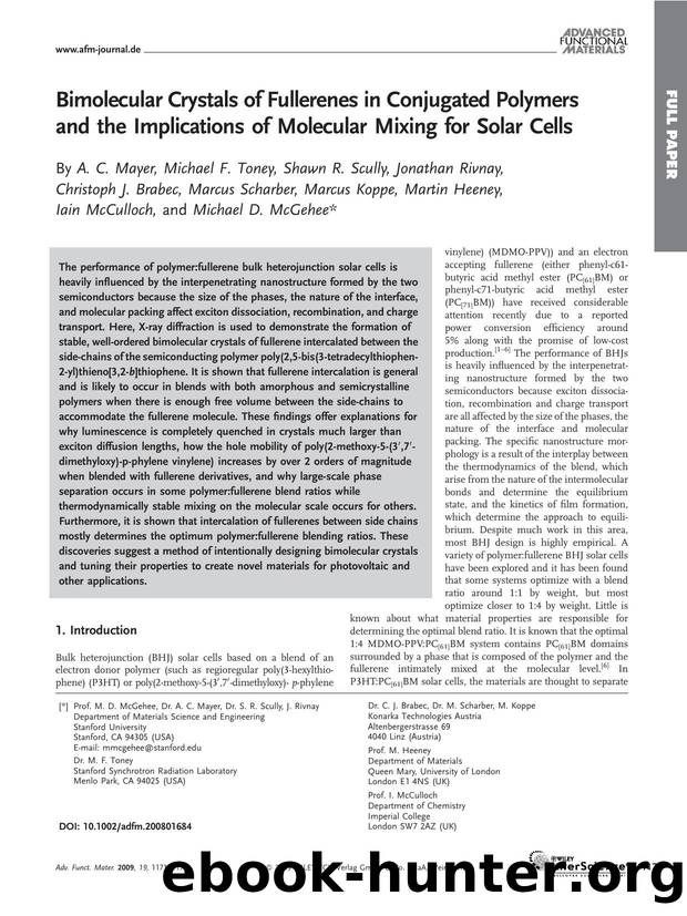 Bimolecular Crystals of Fullerenes in Conjugated Polymers and the Implications of Molecular Mixing for Solar Cells by Unknown