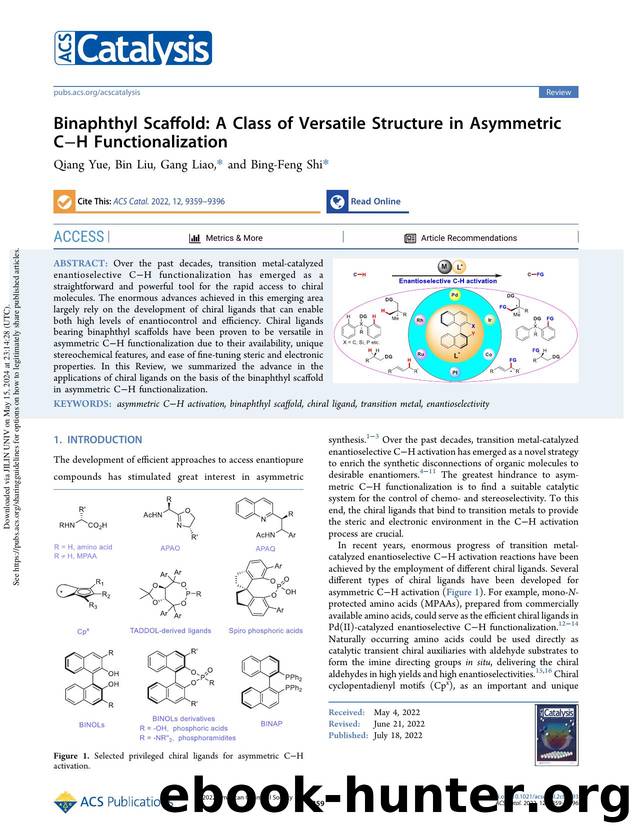 Binaphthyl Scaffold: A Class of Versatile Structure in Asymmetric CâH Functionalization by Qiang Yue Bin Liu Gang Liao & Bing-Feng Shi