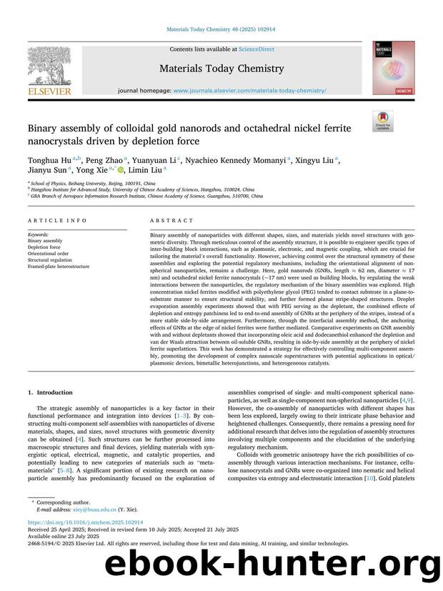 Binary assembly of colloidal gold nanorods and octahedral nickel ferrite nanocrystals driven by depletion force by Tonghua Hu