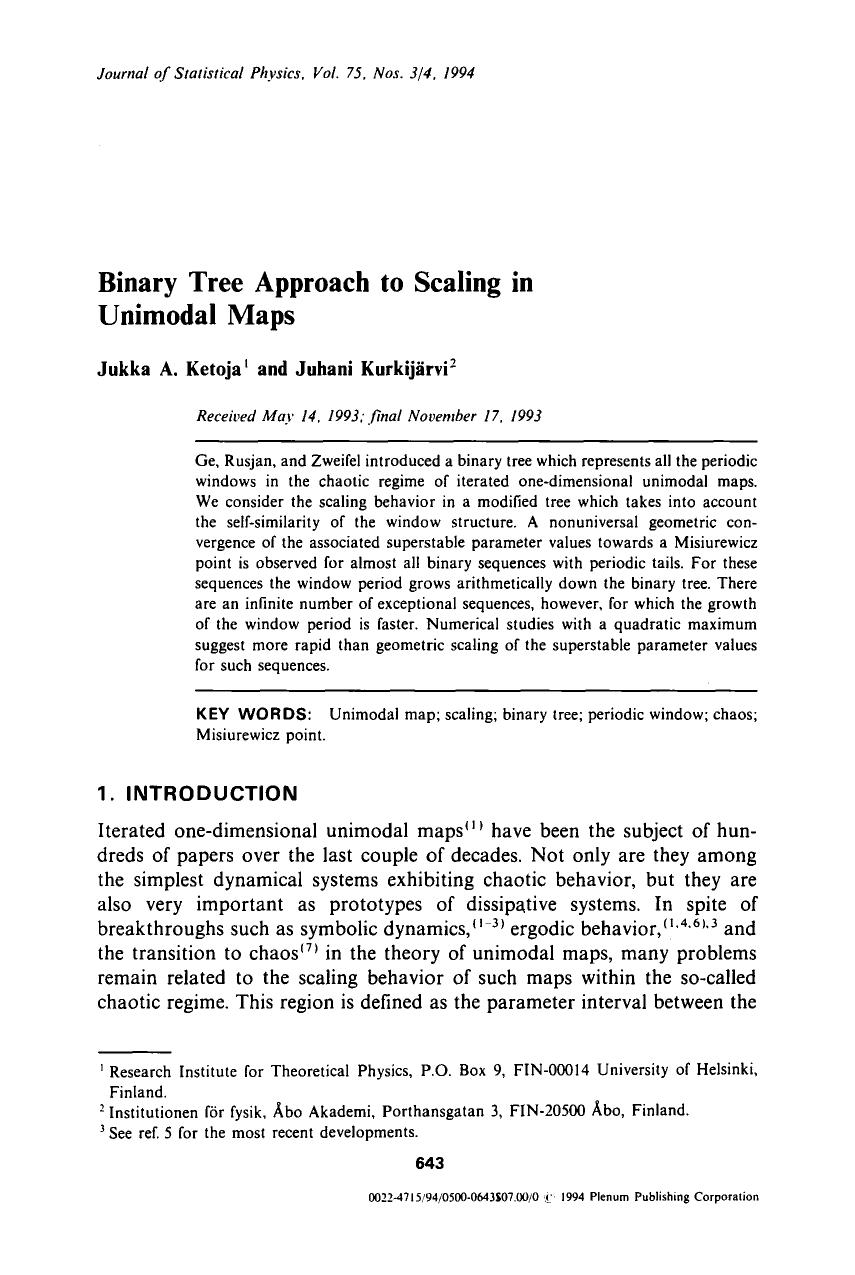 Binary tree approach to scaling in unimodal maps by Unknown