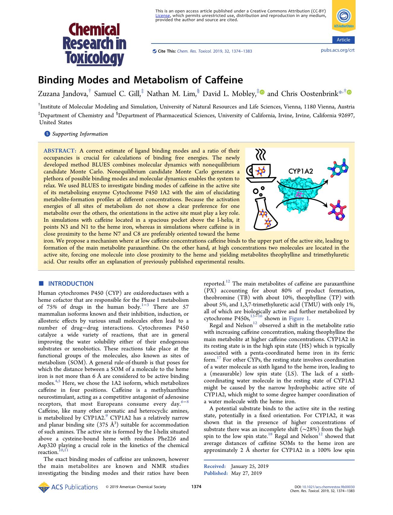 Binding Modes and Metabolism of Caffeine by Zuzana Jandova Samuel C. Gill Nathan M. Lim David L. Mobley and Chris Oostenbrink