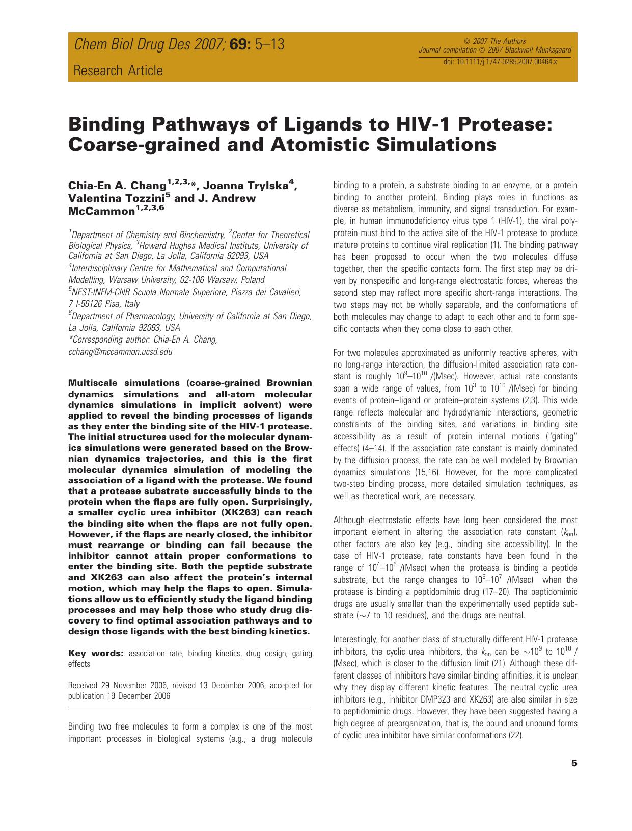 Binding Pathways of Ligands to HIV-1 Protease: Coarse-grained and Atomistic Simulations by unknow