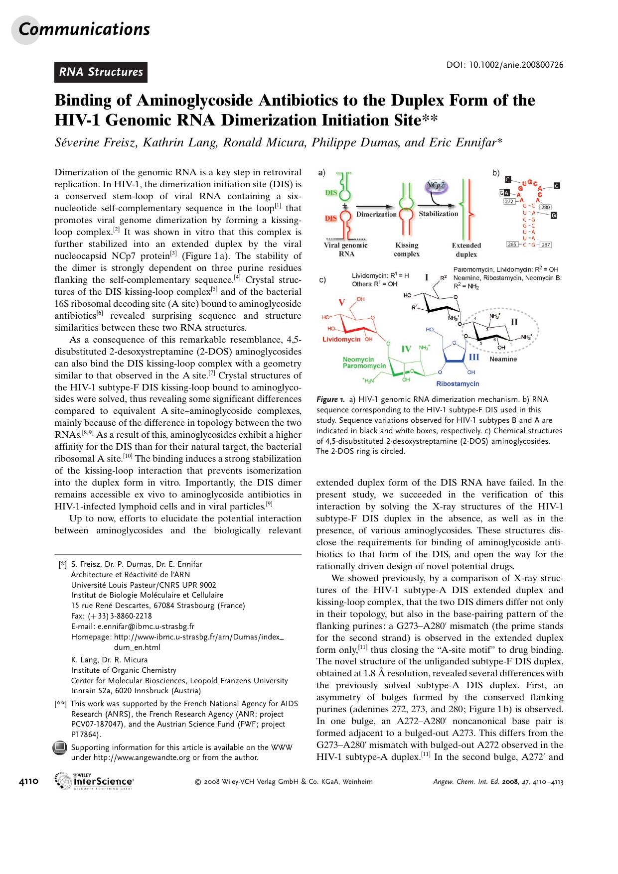 Binding of Aminoglycoside Antibiotics to the Duplex Form of the HIV-1 Genomic RNA Dimerization Initiation Site by Unknown