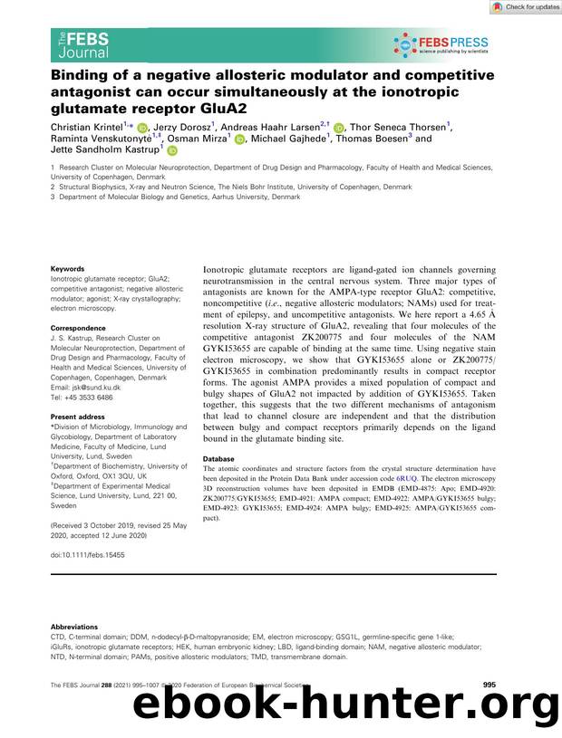 Binding of a negative allosteric modulator and competitive antagonist can occur simultaneously at the ionotropic glutamate receptor GluA2 by Unknown