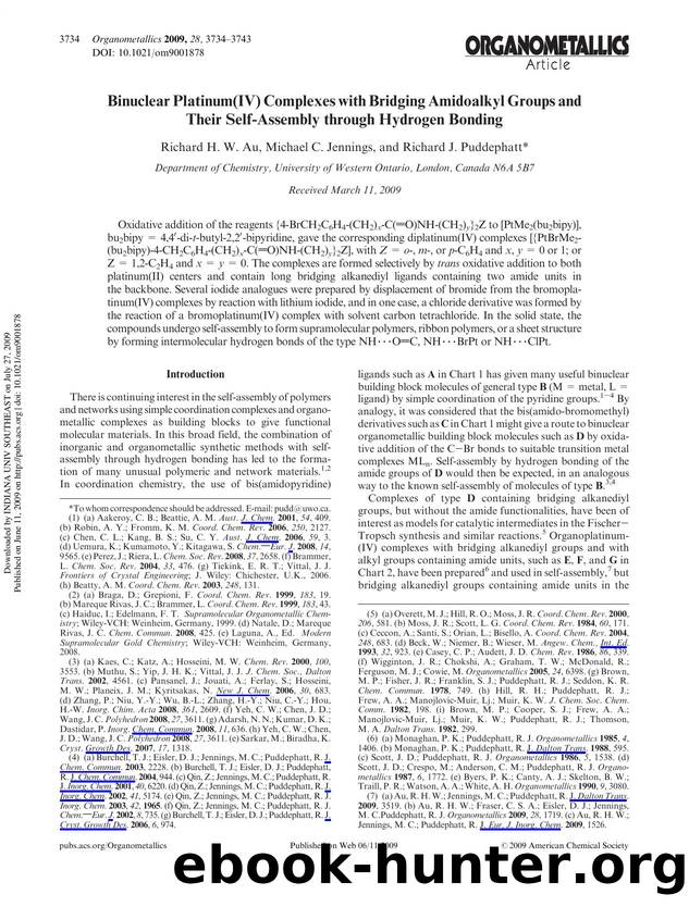 Binuclear Platinum(IV) Complexes with Bridging Amidoalkyl Groups and Their Self-Assembly through Hydrogen Bonding by Richard H. W. Au Michael C. Jennings & Richard J. Puddephatt*