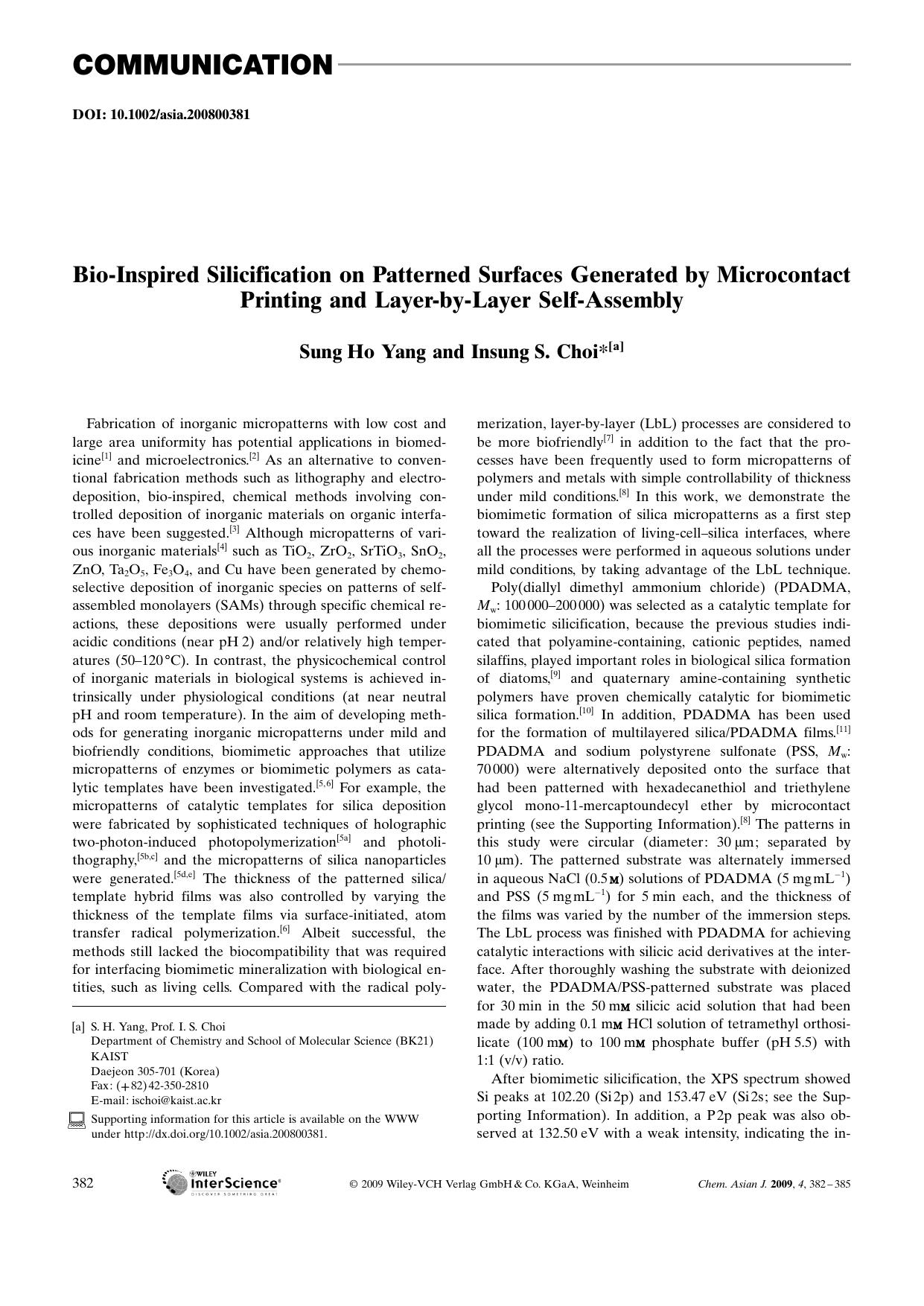Bio-Inspired Silicification on Patterned Surfaces Generated by Microcontact Printing and Layer-by-Layer Self-Assembly by Unknown