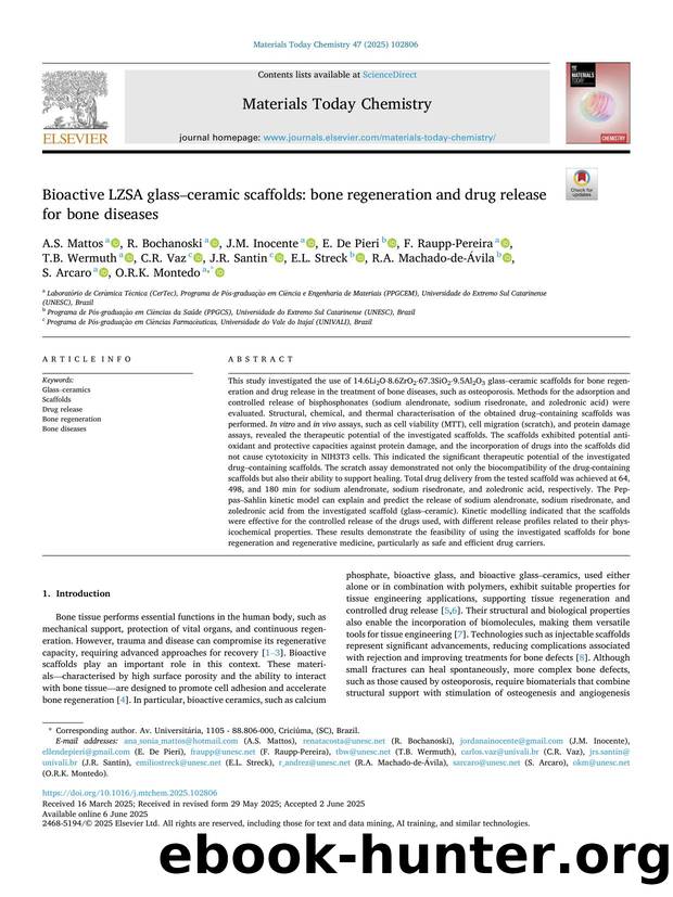 Bioactive LZSA glassâceramic scaffolds: bone regeneration and drug release for bone diseases by unknow