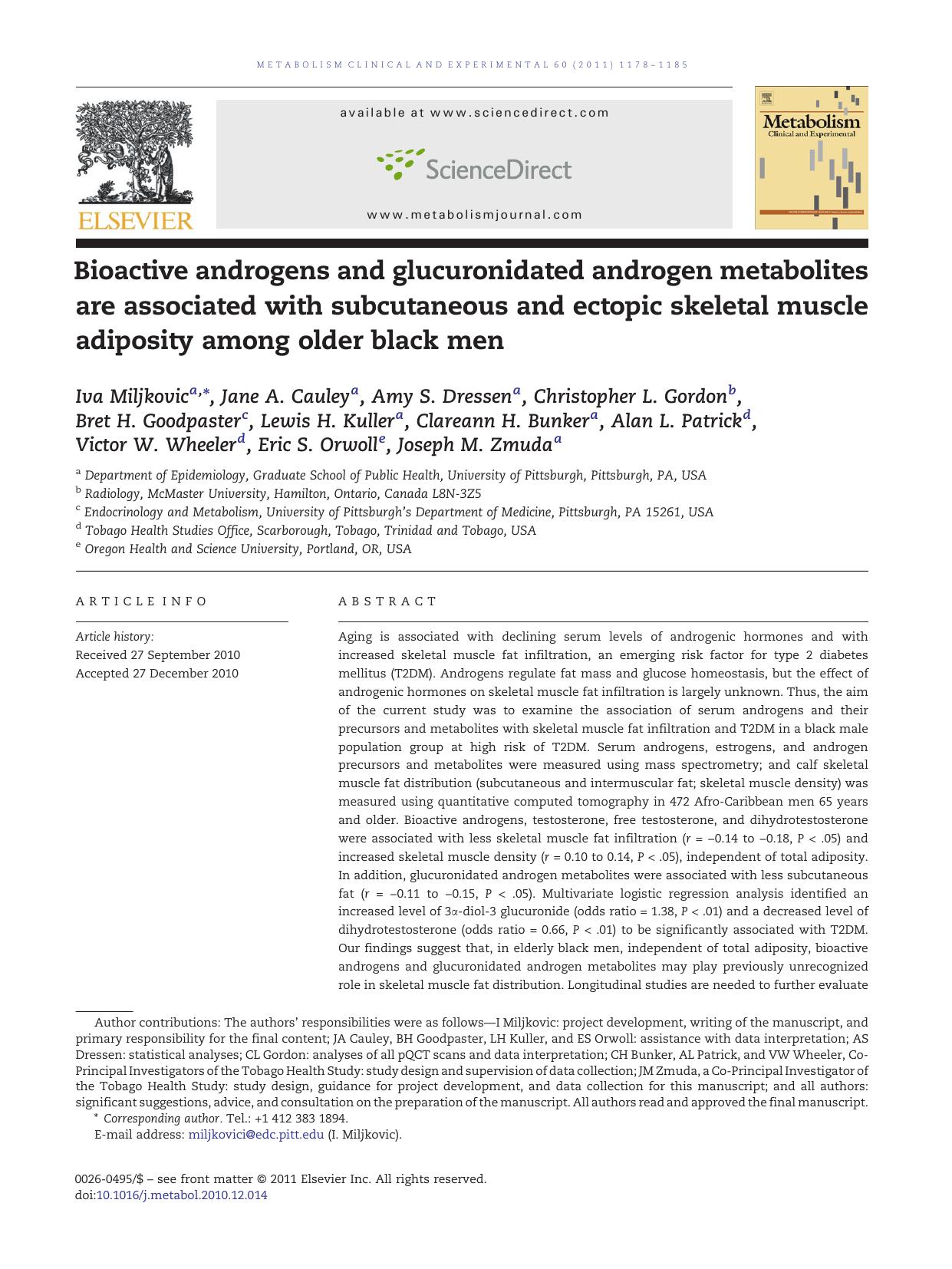 Bioactive androgens and glucuronidated androgen metabolites are associated with subcutaneous and ectopic skeletal muscle adiposity among older black men by Iva Miljkovic