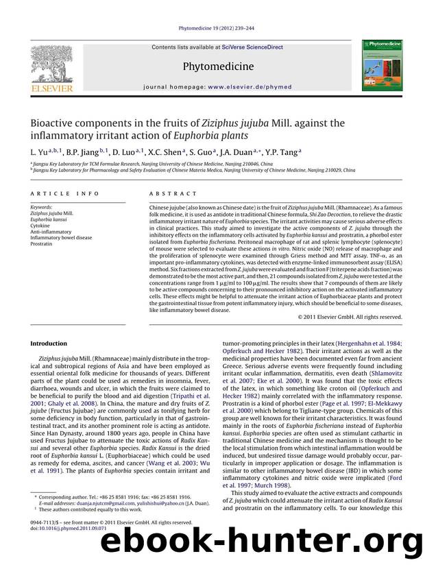Bioactive components in the fruits of Ziziphus jujuba Mill. against the inflammatory irritant action of Euphorbia plants by L. Yu