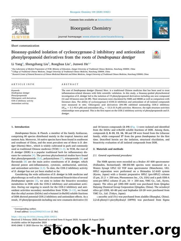 Bioassay-guided isolation of cyclooxygenase-2 inhibitory and antioxidant phenylpropanoid derivatives from the roots of Dendropanax dentiger by Li Yang & Shengzhang Liu & Ronghua Liu & Junwei He