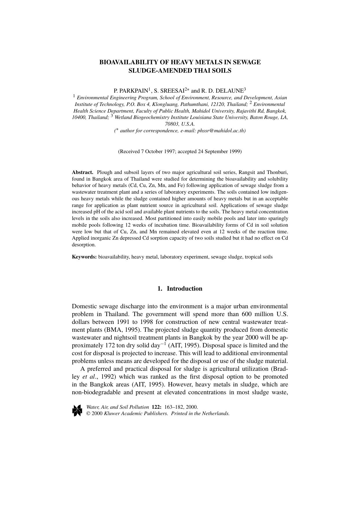 Bioavailability of Heavy Metals in Sewage Sludge-Amended Thai Soils by Unknown