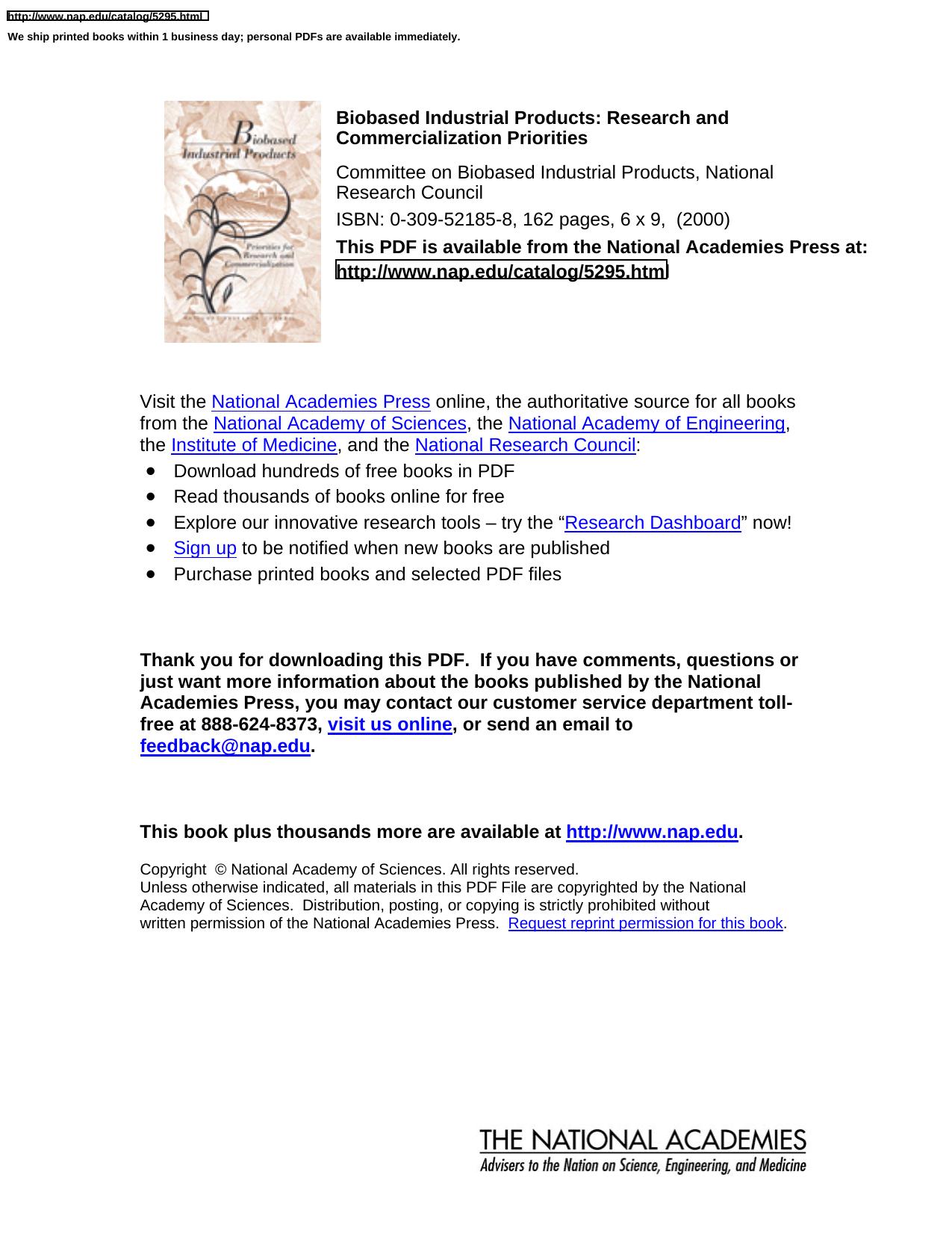 Biobased Industrial Products: Research and Commercialization Priorities by National Research Council Committee on Biobased Industrial Product