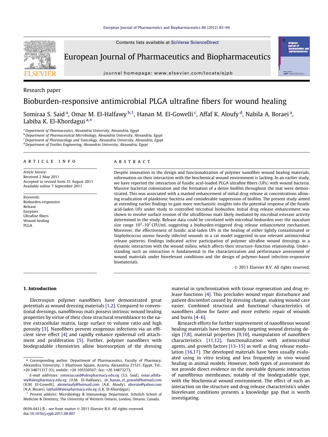 Bioburden-responsive antimicrobial PLGA ultrafine fibers for wound healing by unknow