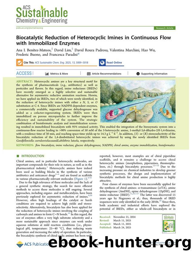 Biocatalytic Reduction of Heterocyclic Imines in Continuous Flow with Immobilized Enzymes by unknow