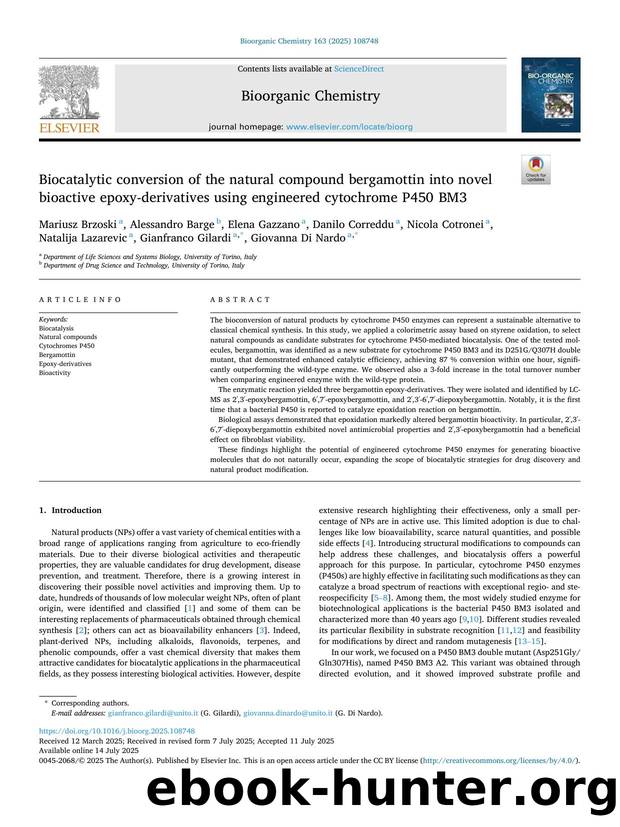 Biocatalytic conversion of the natural compound bergamottin into novel bioactive epoxy-derivatives using engineered cytochrome P450 BM3 by unknow