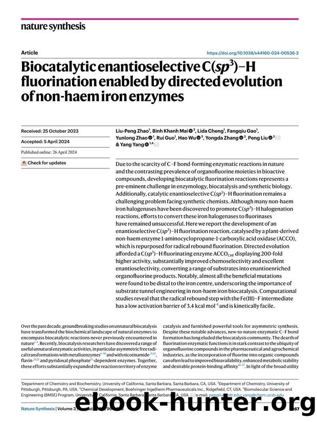 Biocatalytic enantioselective C(sp3)âH fluorination enabled by directed evolution of non-haem iron enzymes by unknow