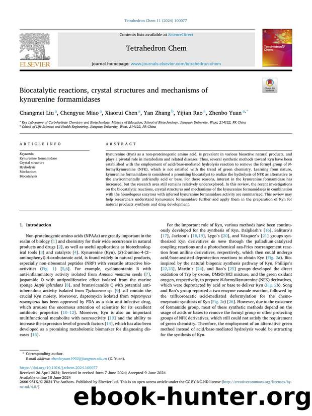 Biocatalytic reactions, crystal structures and mechanisms of kynurenine formamidases by Changmei Liu & Chengyue Miao & Xiaorui Chen & Yan Zhang & Yijian Rao & Zhenbo Yuan