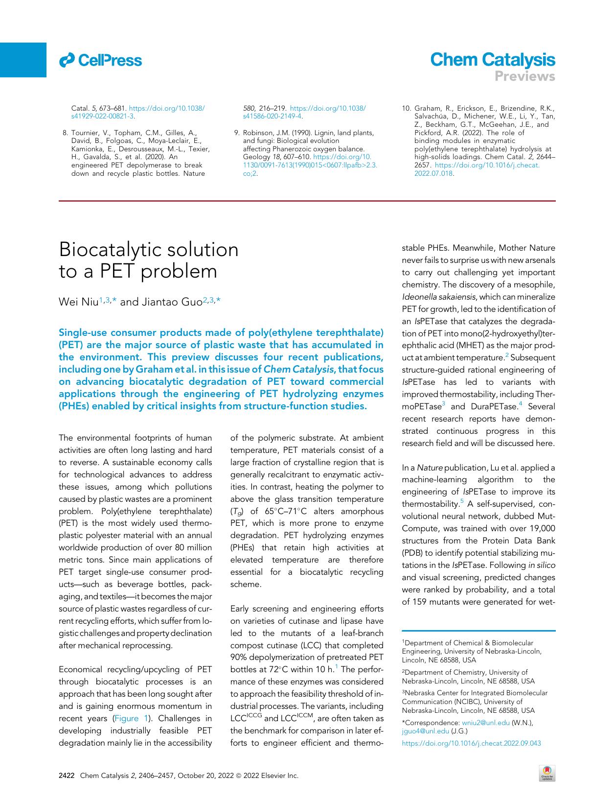 Biocatalytic solution to a PET problem by Wei Niu & Jiantao Guo