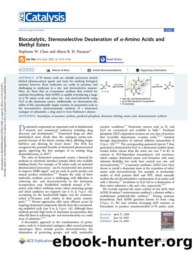 Biocatalytic, Stereoselective Deuteration of Î±-Amino Acids and Methyl Esters by Stephanie W. Chun & Alison R. H. Narayan
