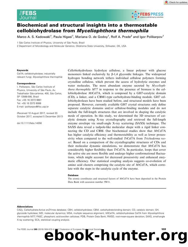 Biochemical and structural insights into a thermostable cellobiohydrolase from MyceliophthoraÂ thermophila by Unknown