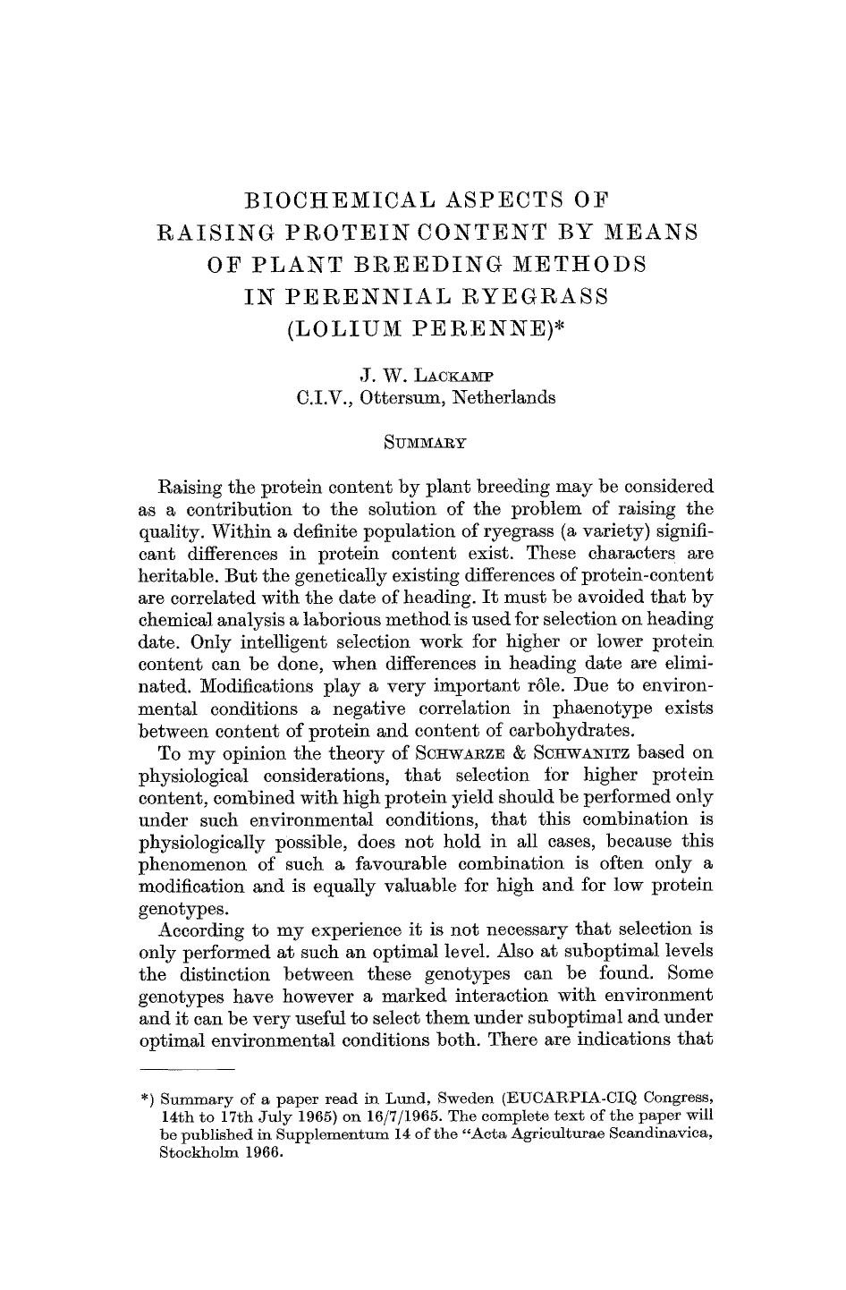 Biochemical aspects of raising protein content by means of plant breeding methods in perennial ryegrass (lolium perenne) by Unknown