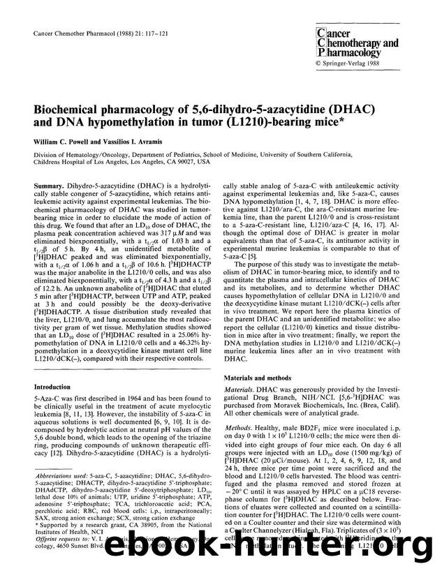 Biochemical pharmacology of 5,6-dihydro-5-azacytidine (DHAC) and DNA hypomethylation in tumor (L1210)-bearing mice by Unknown