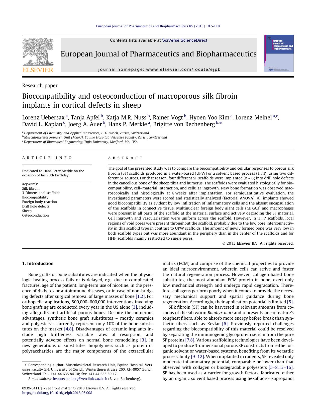 Biocompatibility and osteoconduction of macroporous silk fibroin implants in cortical defects in sheep by unknow