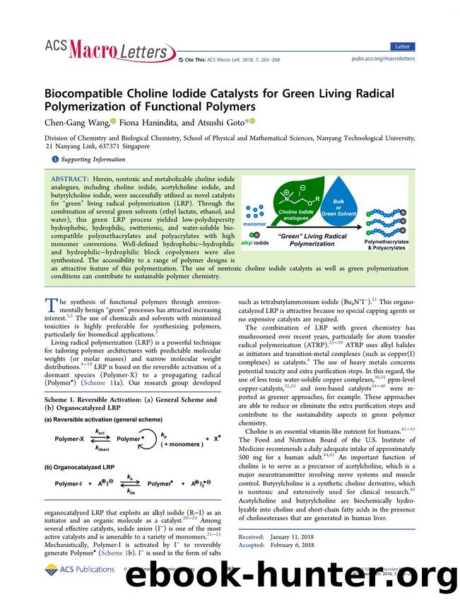 Biocompatible Choline Iodide Catalysts for Green Living Radical Polymerization of Functional Polymers by Chen-Gang Wang Fiona Hanindita & Atsushi Goto