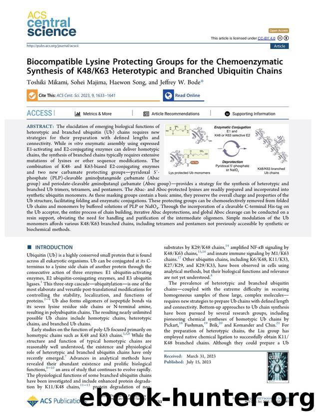 Biocompatible Lysine Protecting Groups for the Chemoenzymatic Synthesis of K48K63 Heterotypic and Branched Ubiquitin Chains by unknow