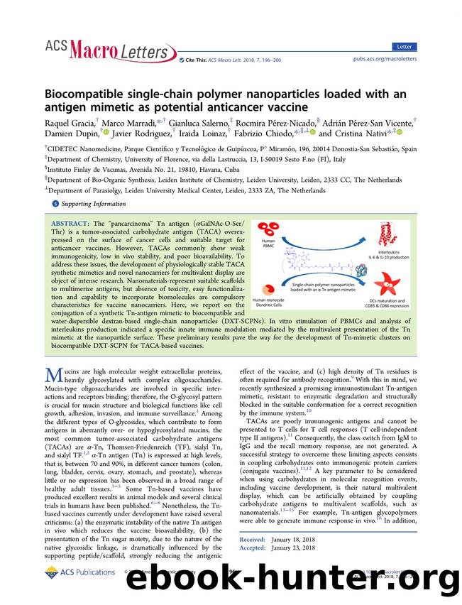 Biocompatible single-chain polymer nanoparticles loaded with an antigen mimetic as potential anticancer vaccine by unknow